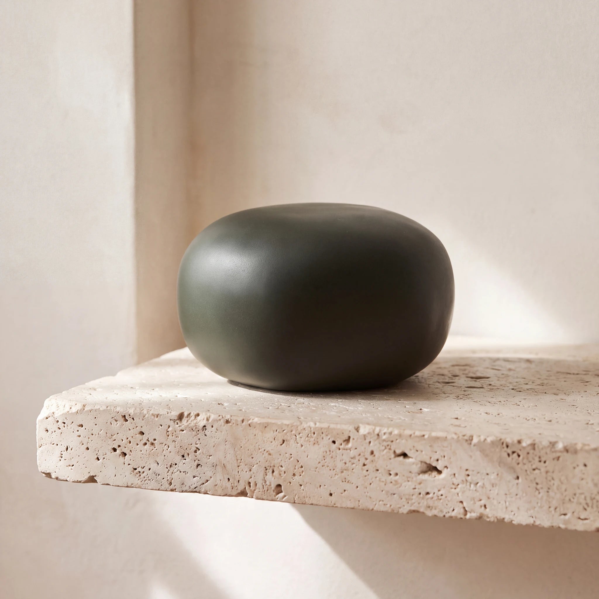 Cuddle-Stone-Keepsake-Urn-for-Ashes-in-Army-Green-Travertine-Ledge