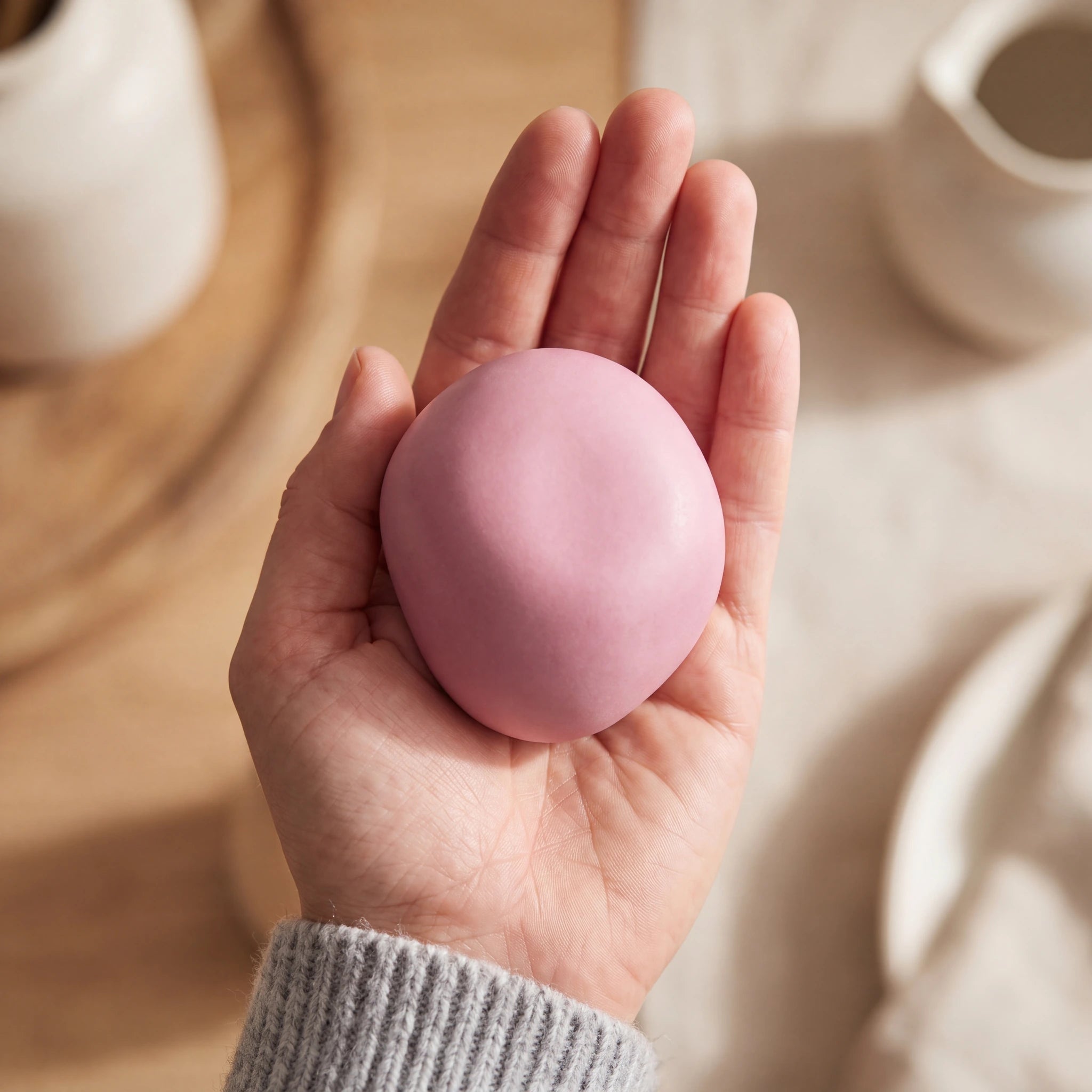 Cuddle-Stone-Keepsake-Urn-for-Ashes-in-Matte-Pink-Held-in-Palm
