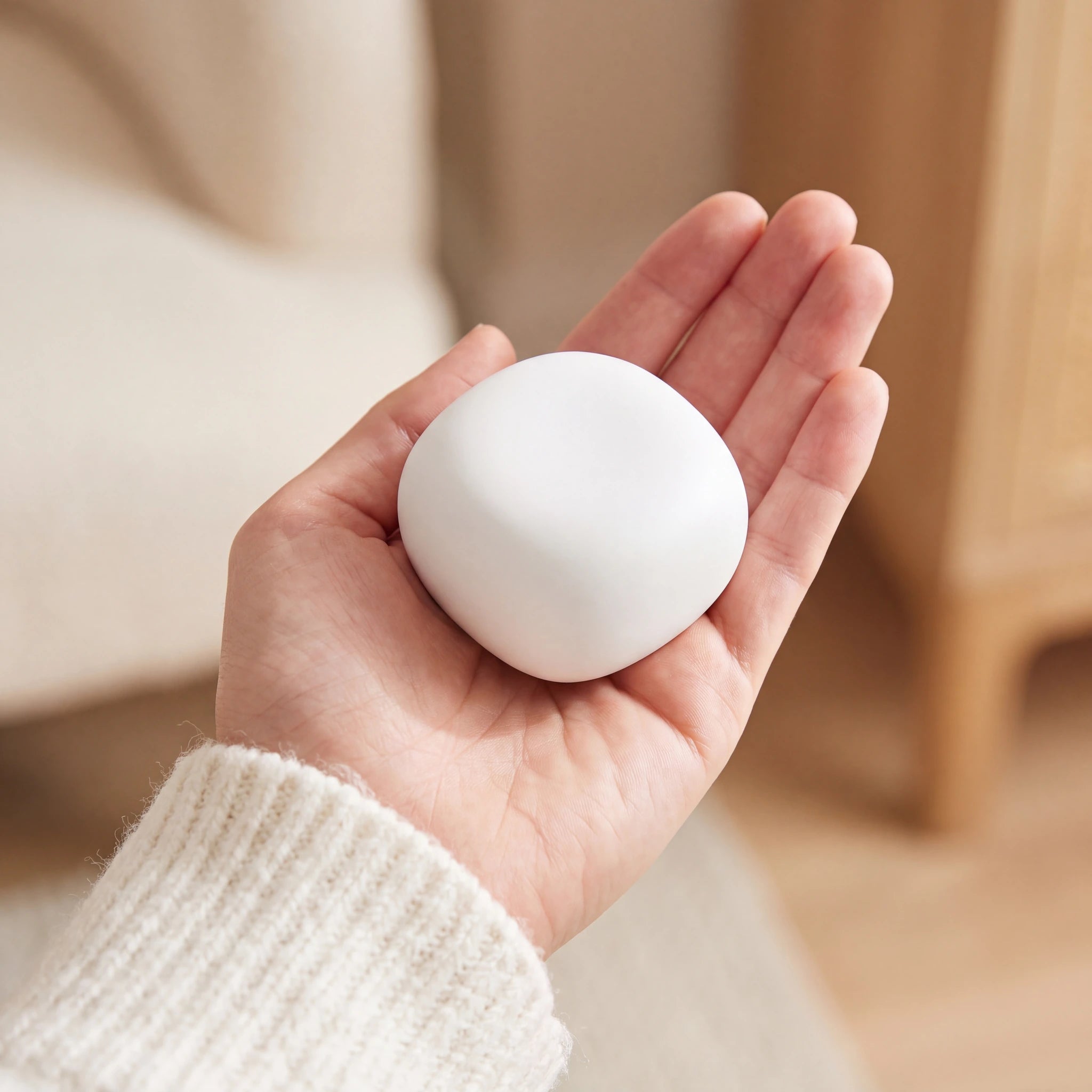Cuddle-Stone-Keepsake-Urn-for-Ashes-in-Matte-White-Held-in-Palm