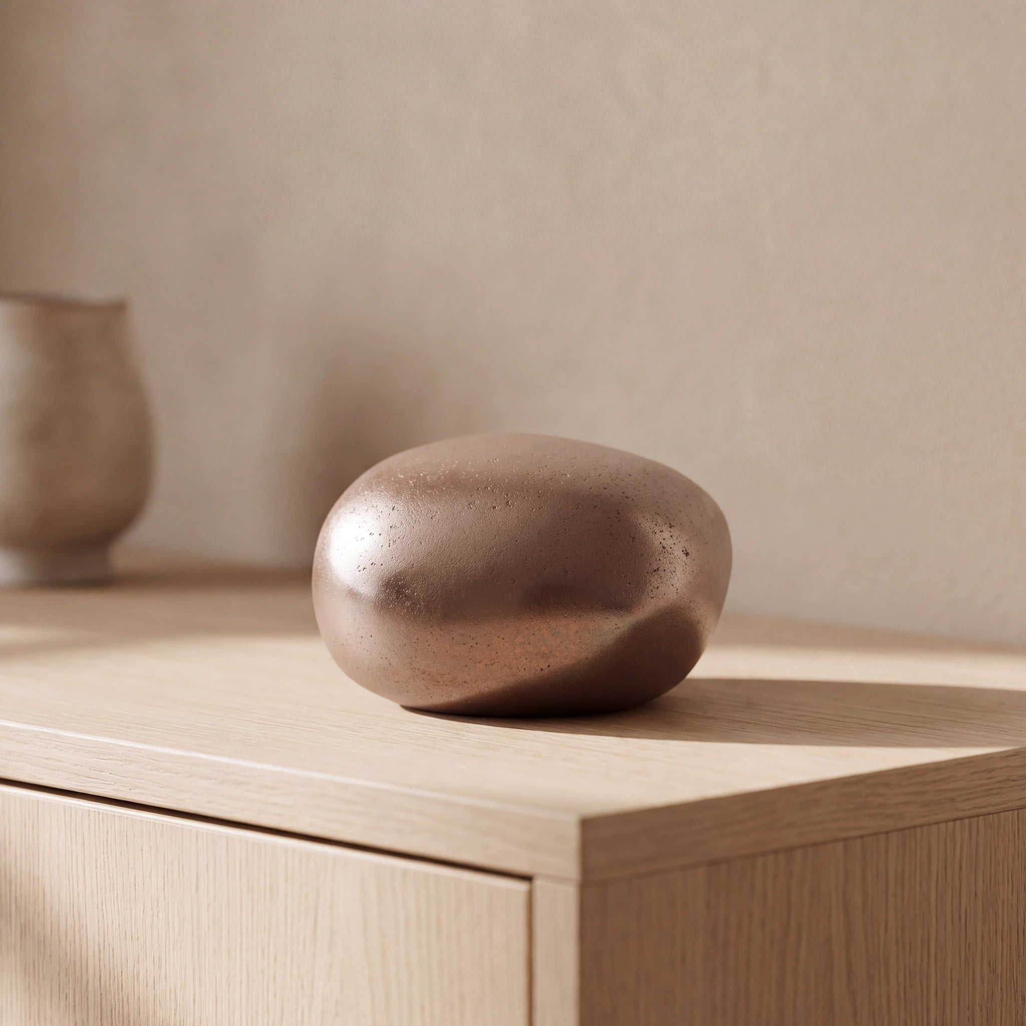 Cuddle-Stone-Keepsake-Urn-for-Ashes-in-Warm-Bronze-Oak-Console
