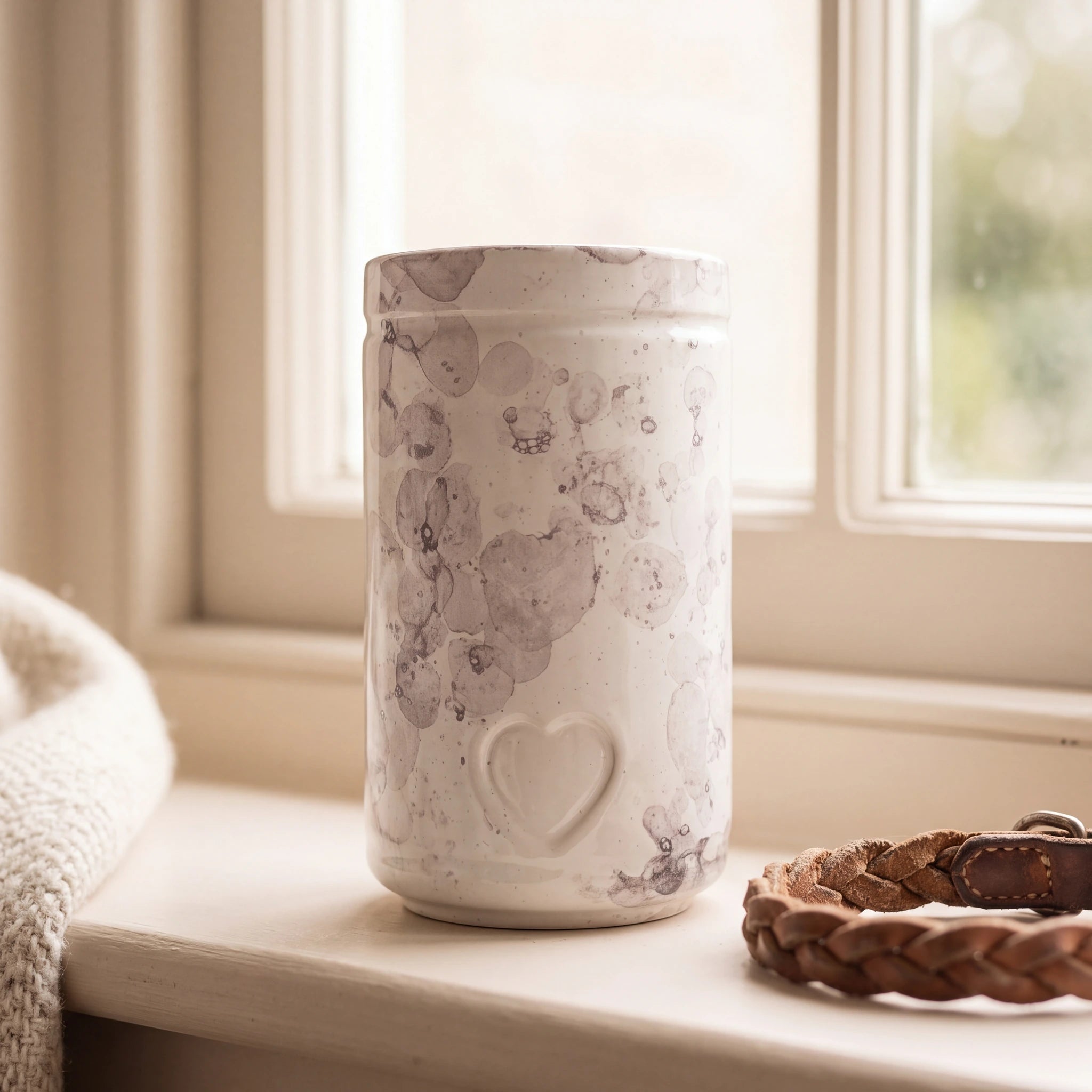 Cylinder-Pet-Urn-for-Ashes-in-White-Marble-pet_sunny_sill