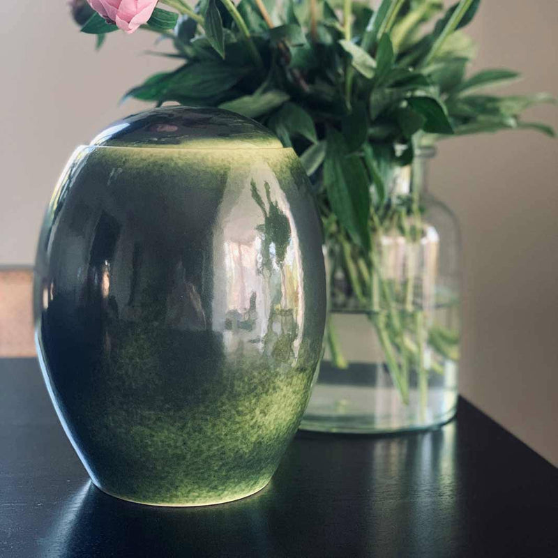 Deep Green Modern Adult Cremation Urn for Ashes