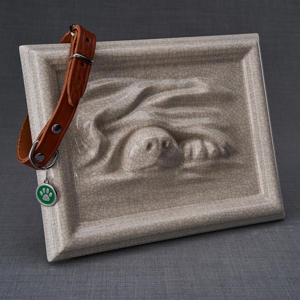 Dog Cremation Urn For Pets Ashes In Crackle Glaze With Collar