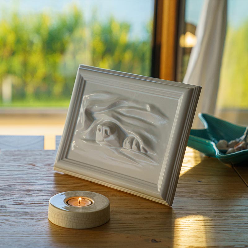 Dog Cremation Urn For Pets Ashes In Cream With Candlelight
