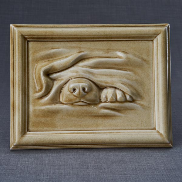 Dog Cremation Urn For Pets Ashes In Dark Sand Front View