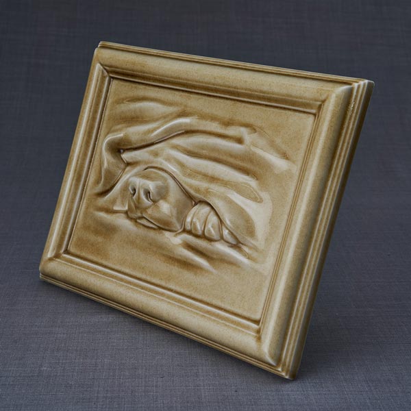 Dog Cremation Urn For Pets Ashes In Dark Sand Left View
