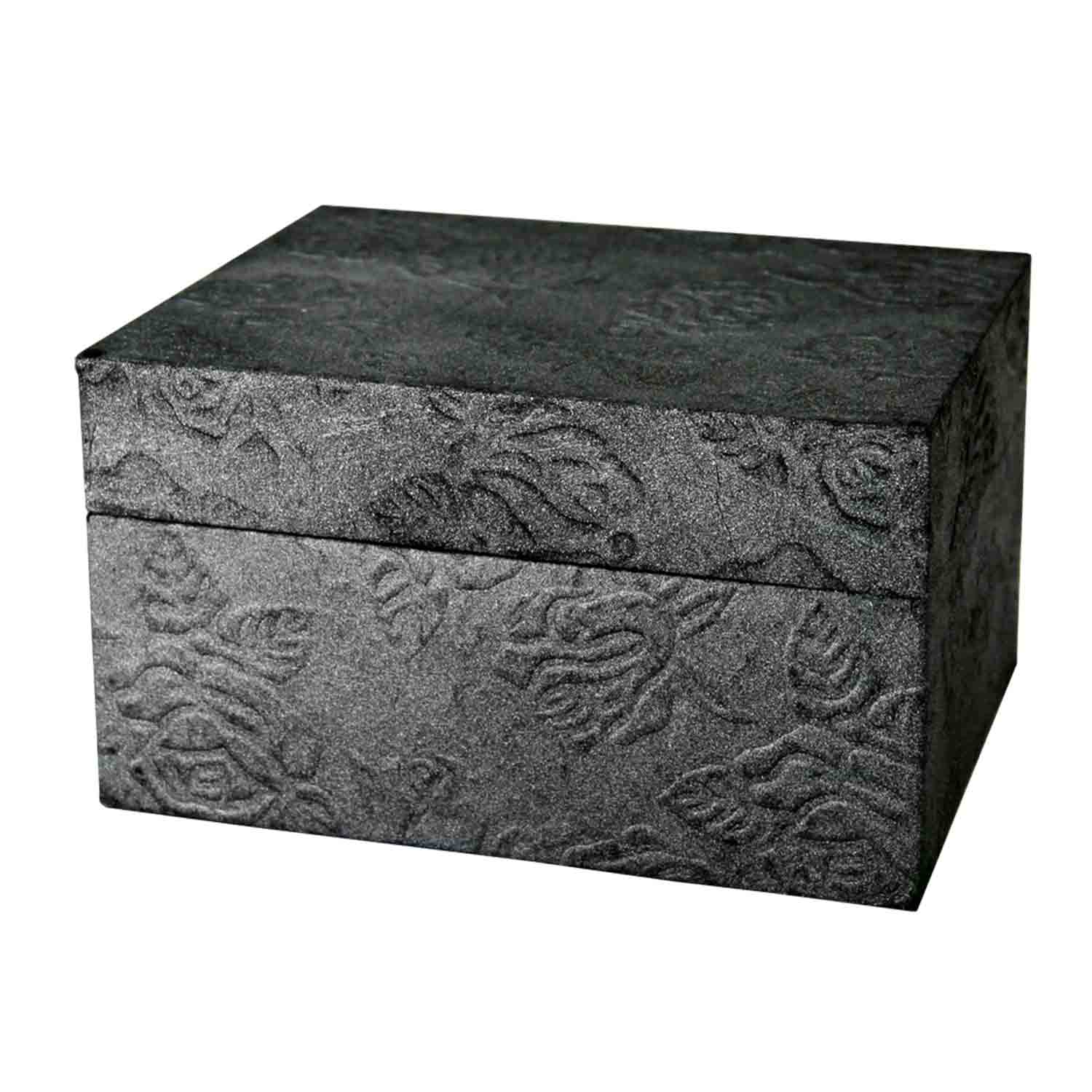 EarthUrn Chest Biodegradable Urn for Ashes in Embossed Metallic Black - Small