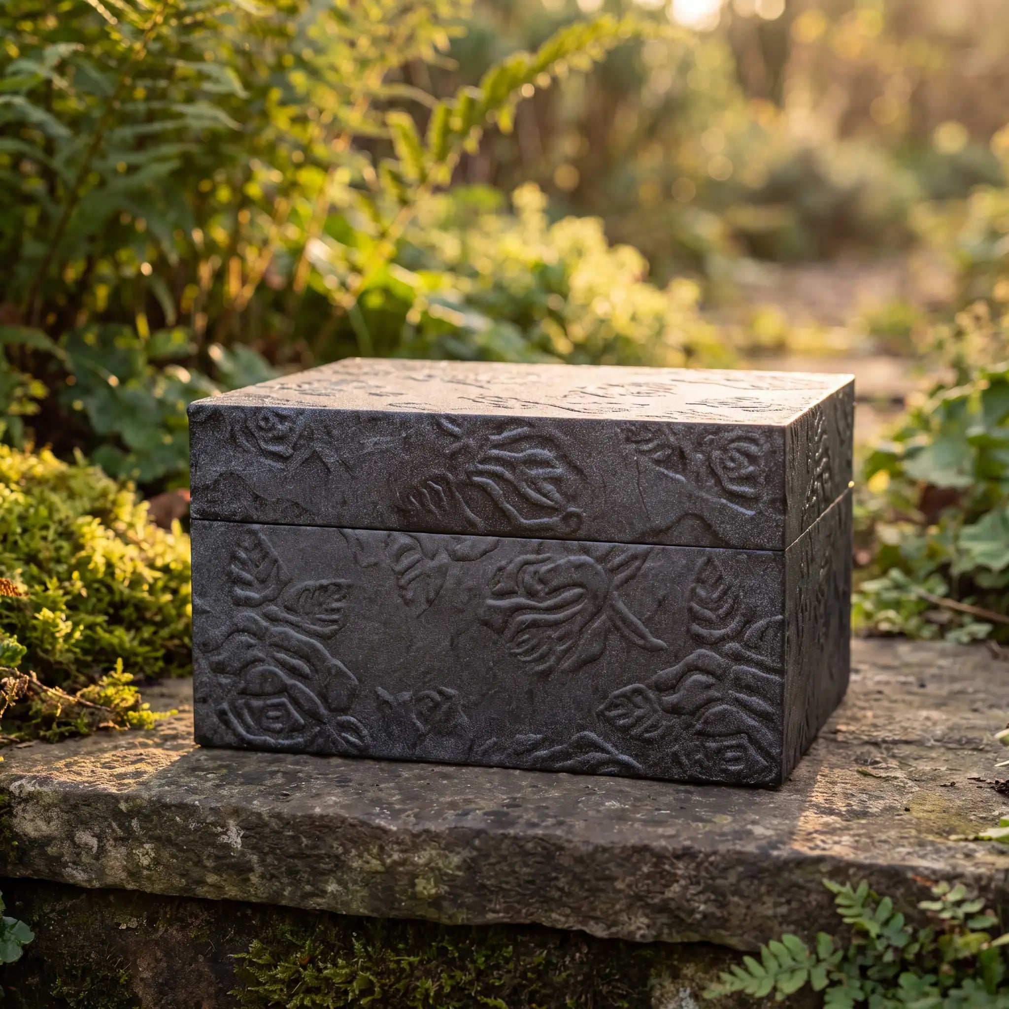 EarthUrn Chest Biodegradable Urn for Ashes in Embossed Metallic Black - Adult