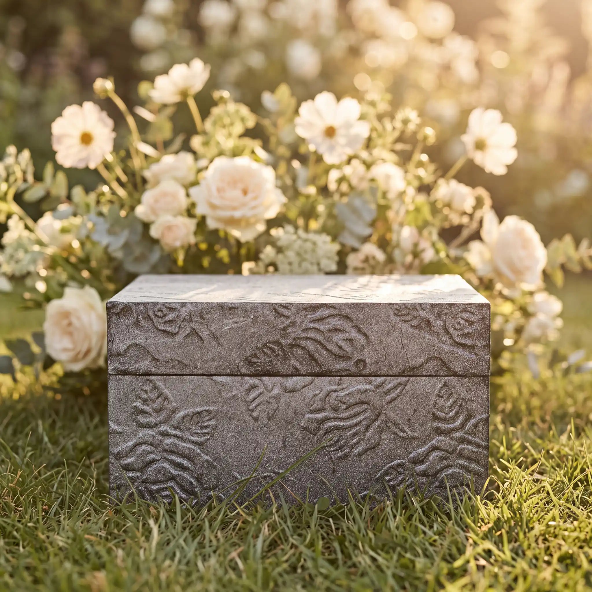 EarthUrn Chest Biodegradable Urn for Ashes in Embossed Metallic Black - Small
