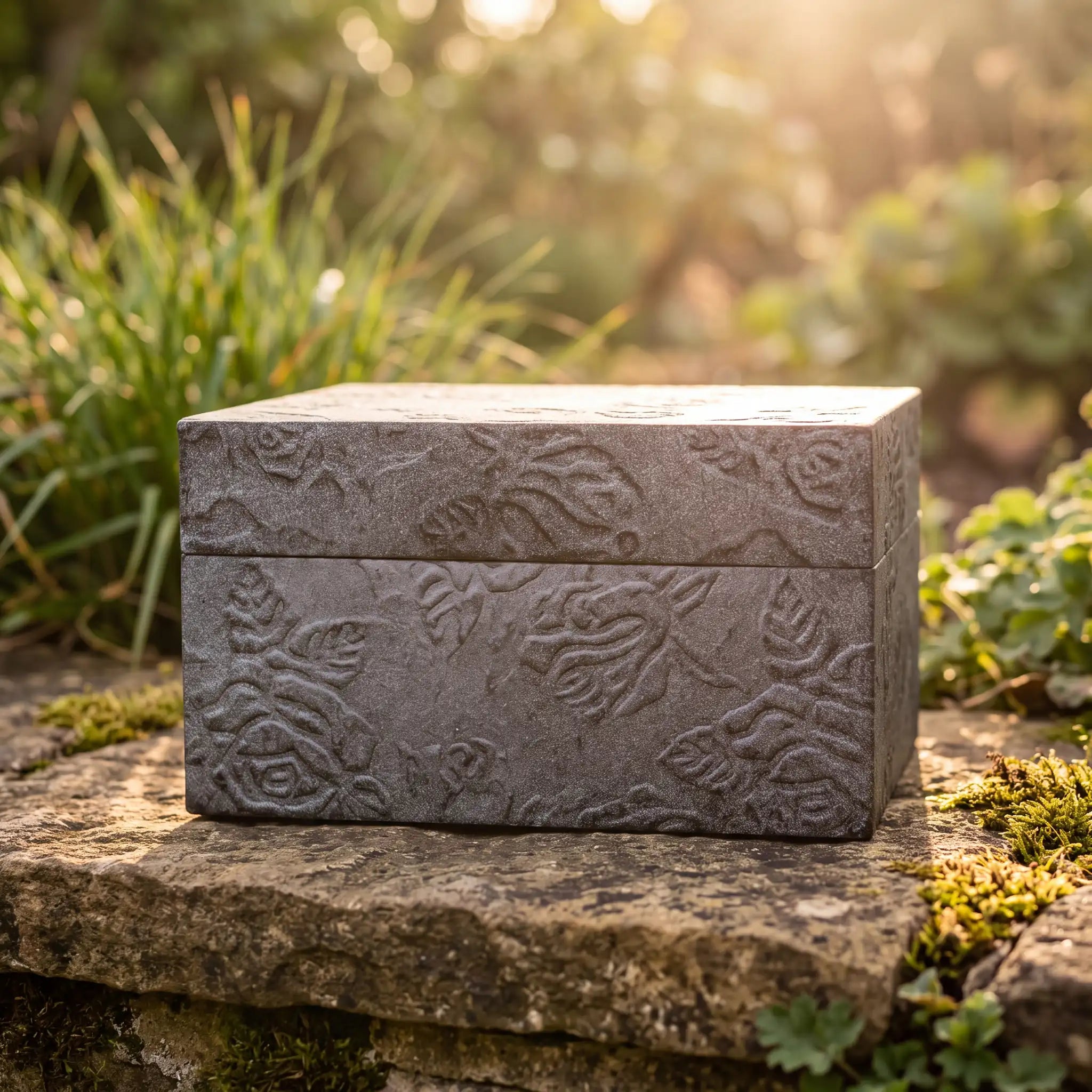 EarthUrn Chest Biodegradable Urn for Ashes in Embossed Metallic Black - Small