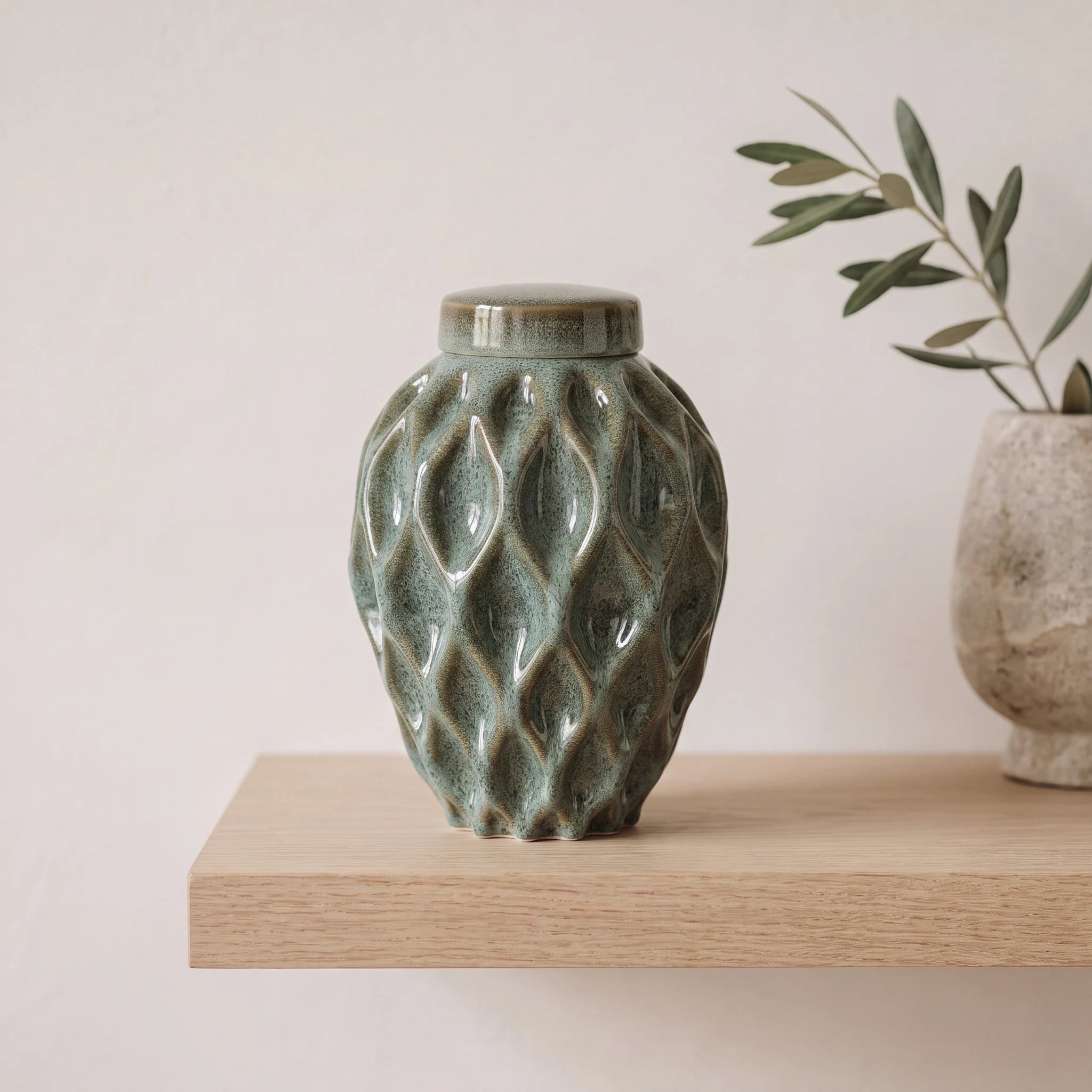 Echo Adult Cremation Urn for Ashes in Oily Green