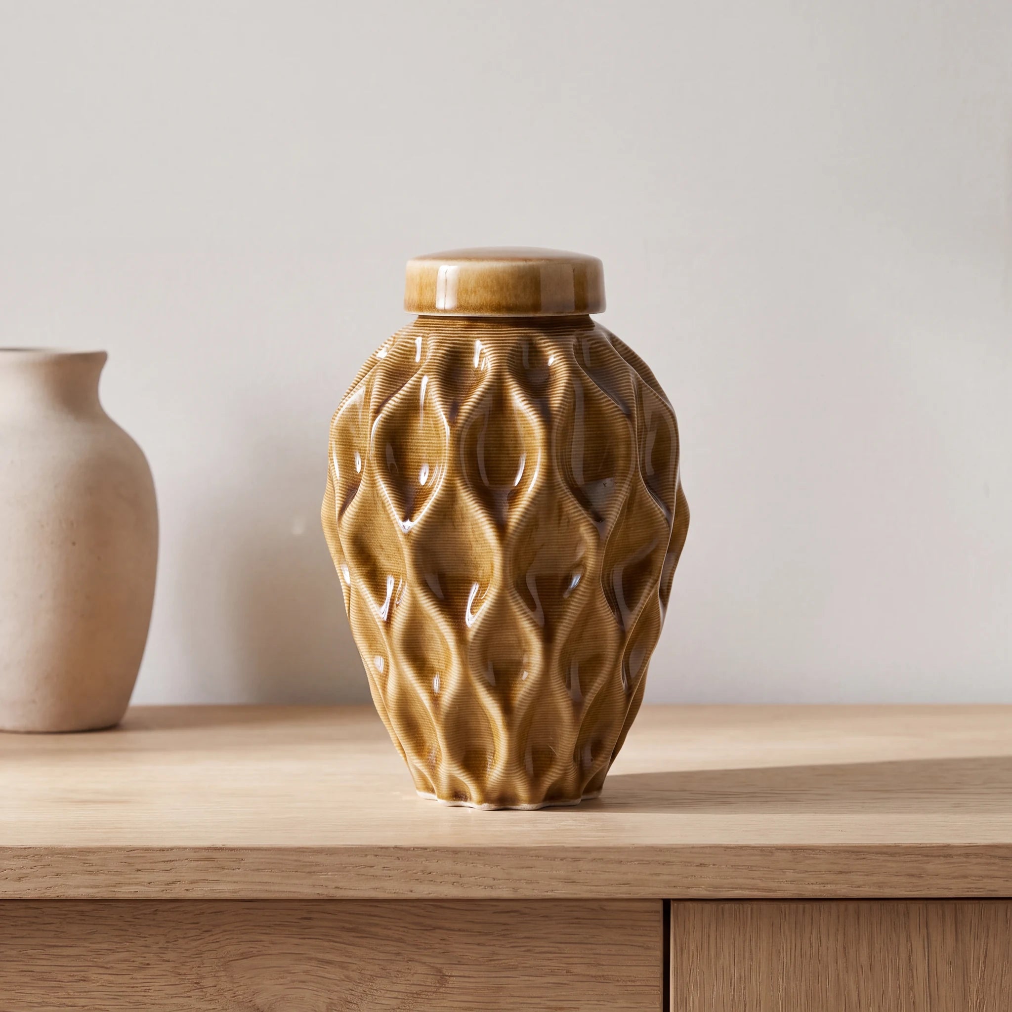 Echo-Medium-Urn-for-Ashes-in-Dark-Sand-Oak-Console