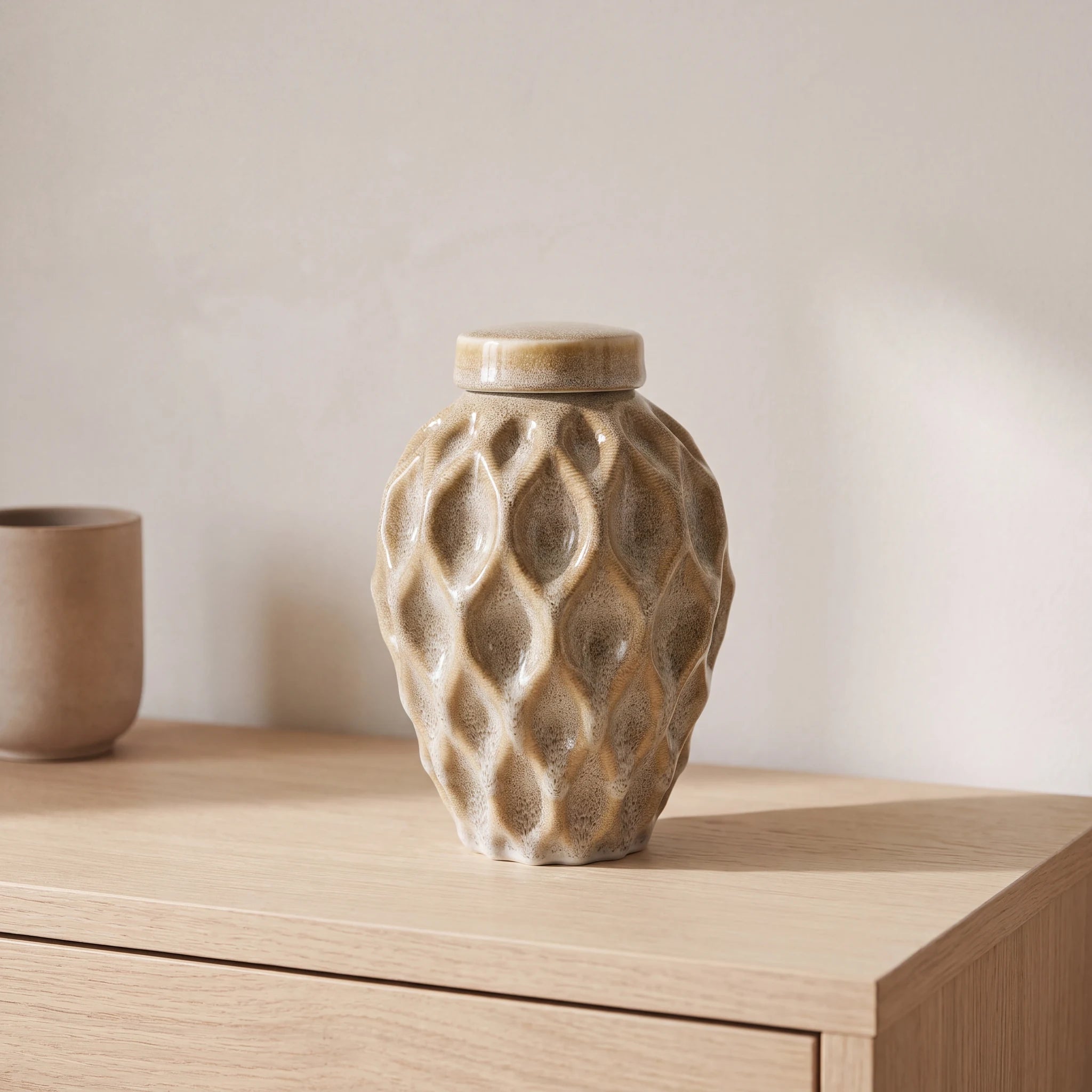 Echo-Medium-Urn-for-Ashes-in-Light-Sand-Oak-Console
