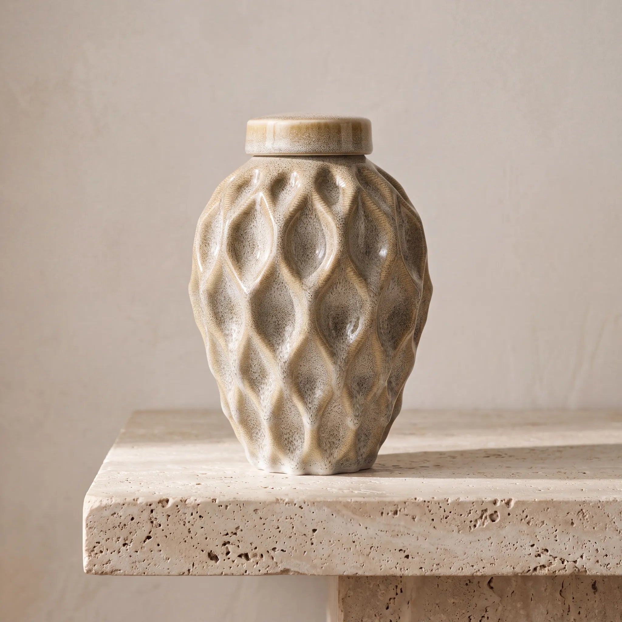 Echo-Medium-Urn-for-Ashes-in-Light-Sand-Travertine-Ledge