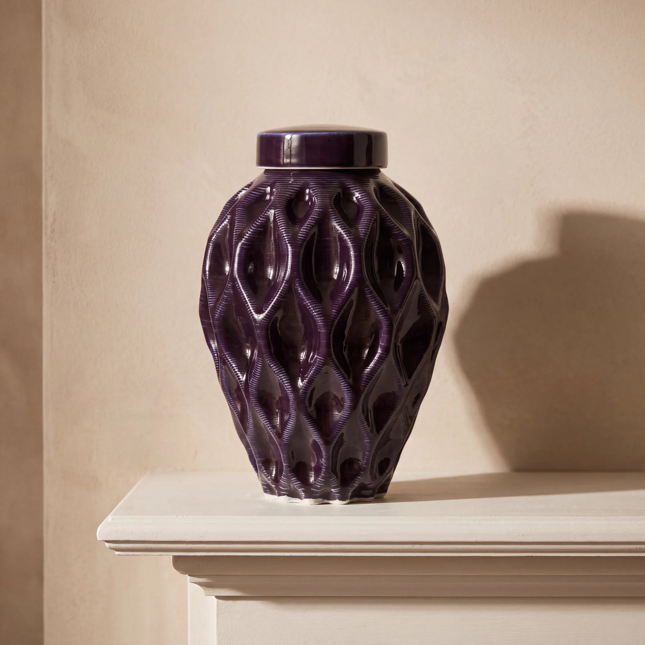 Echo-Medium-Urn-for-Ashes-in-Purple-Mantelpiece