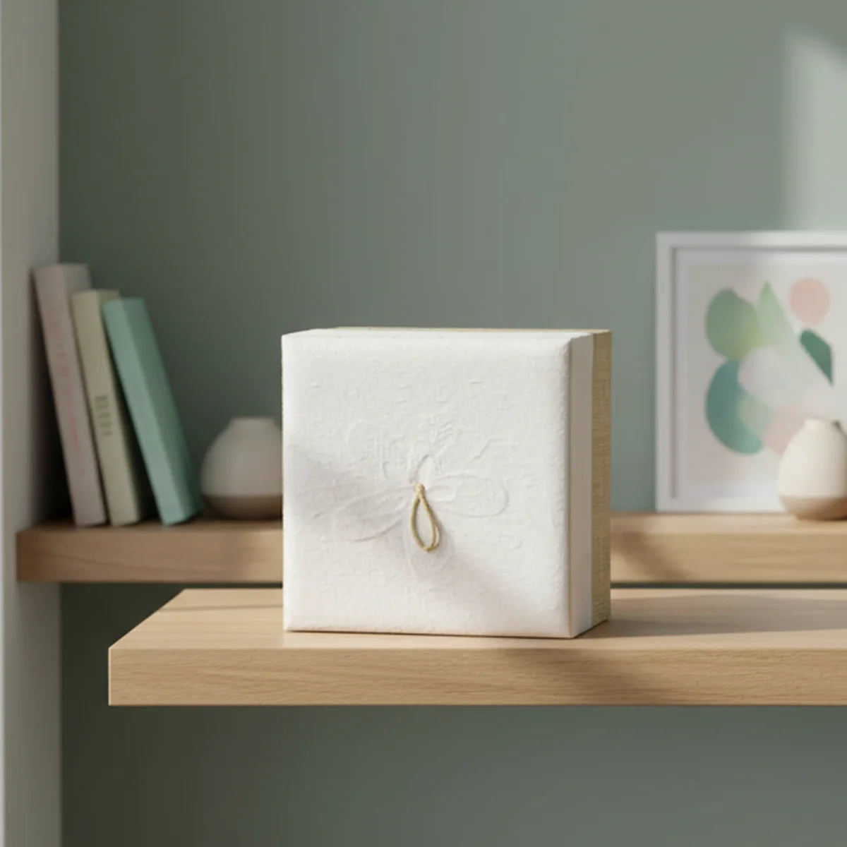 Embrace Biodegradable Urn for Ashes for Adult in White Hemp in Home in Daylight