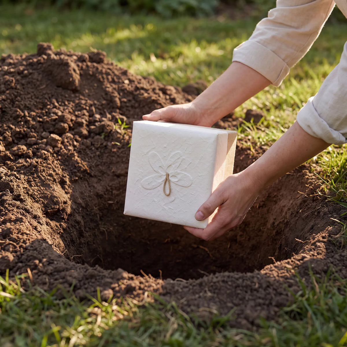 Embrace Biodegradable Urn for Ashes in White Hemp - Medium
