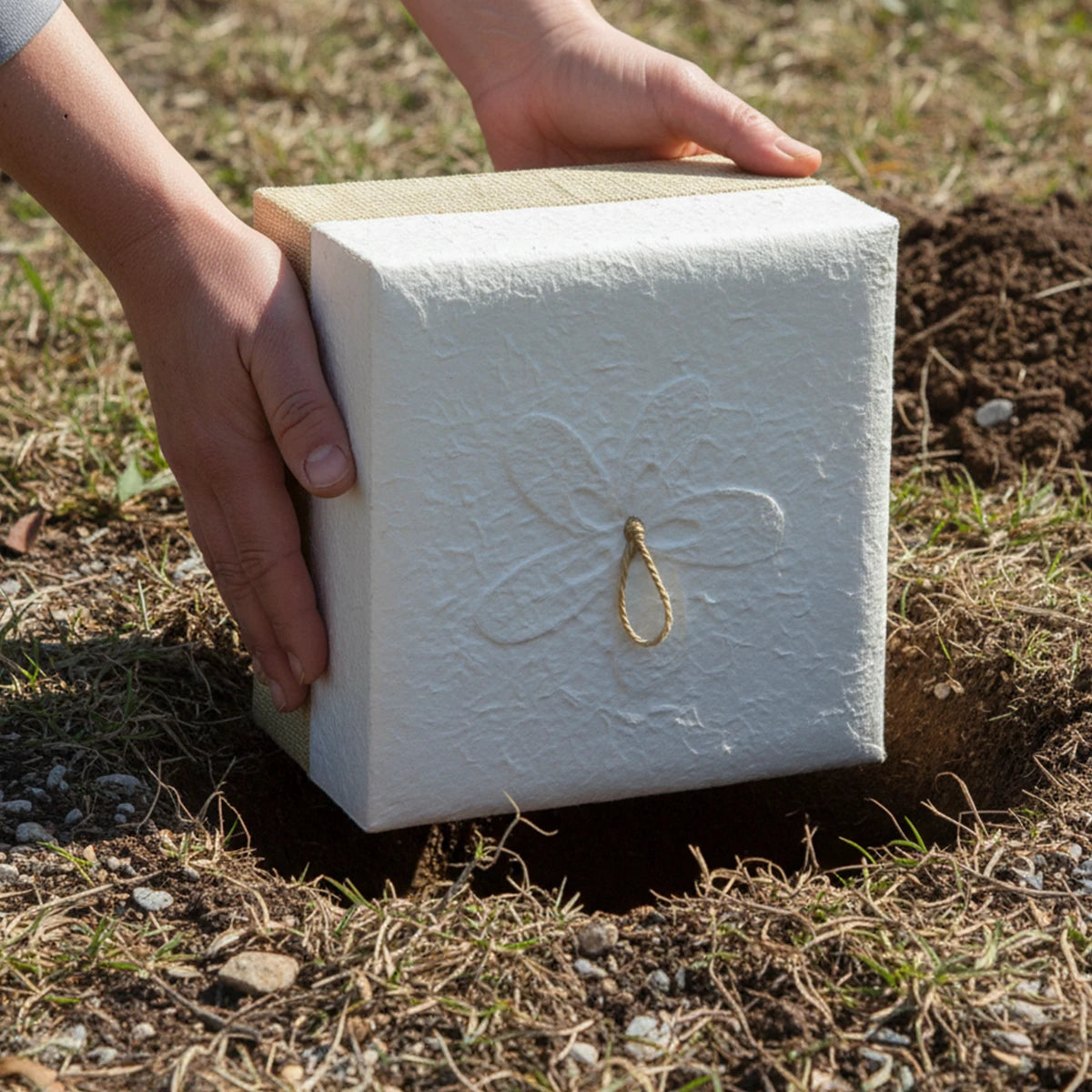 Embrace Biodegradable Urn for Ashes in White Hemp - Small