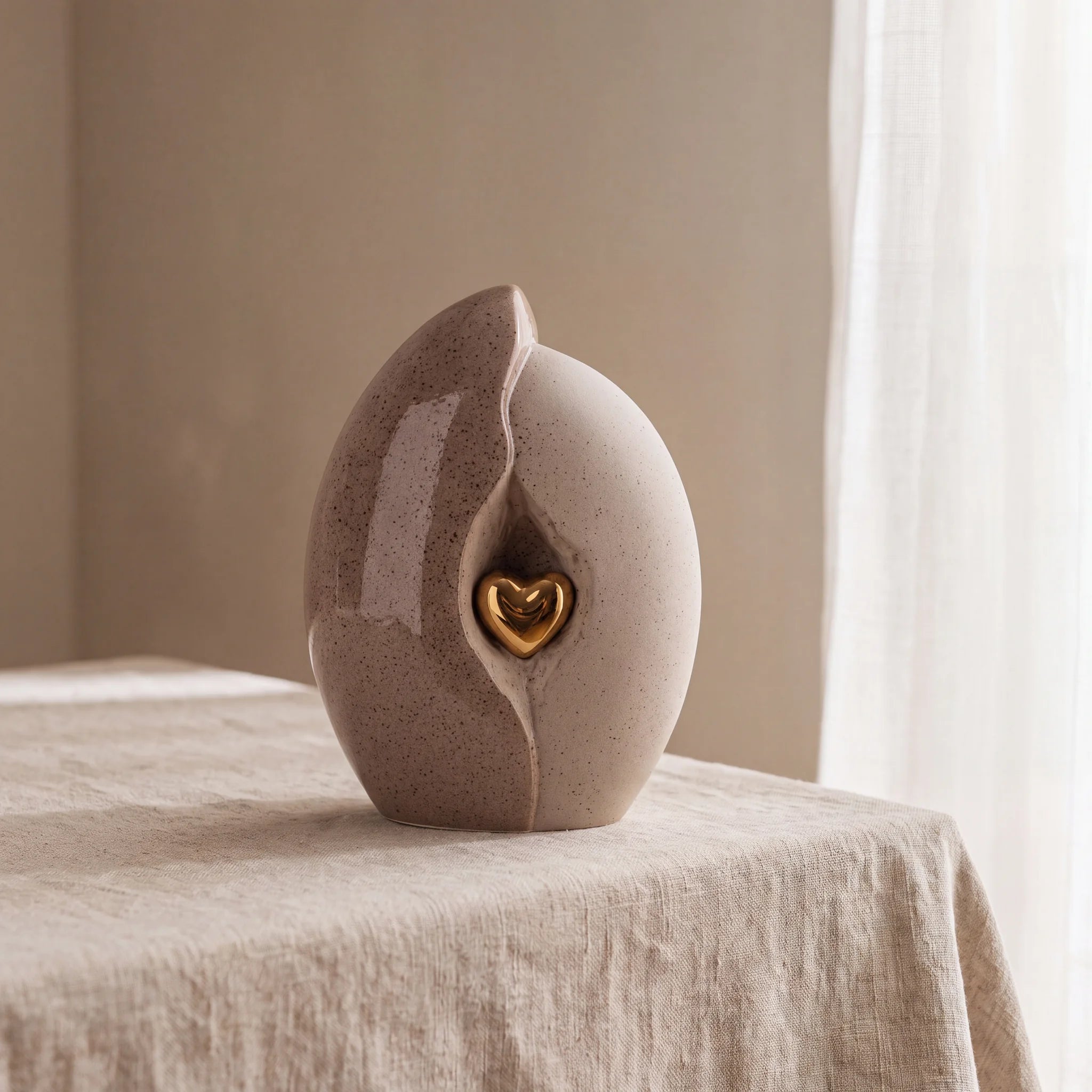 Embrace Heart Cremation Urn for Ashes in Brown and Gold