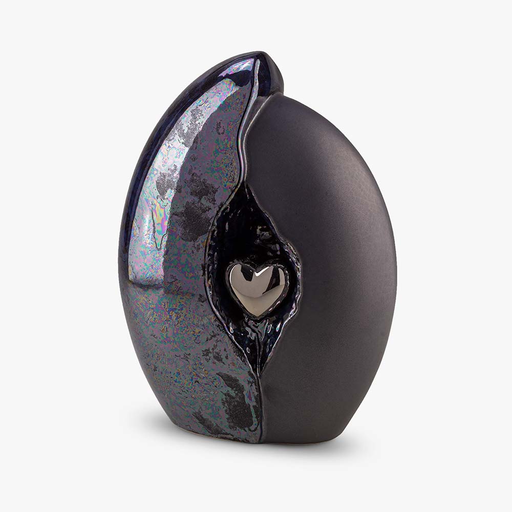 Embrace Heart Cremation Urn for Ashes in Dark Blue and Black