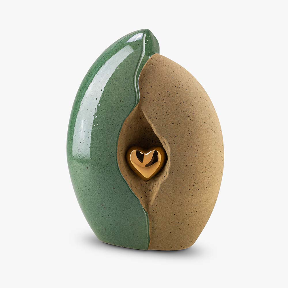 Embrace Heart Cremation Urn for Ashes in Fern Green and Sand
