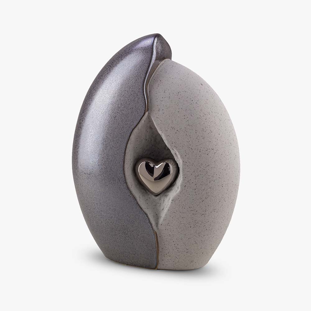 Embrace Heart Cremation Urn for Ashes in Grey and Silver