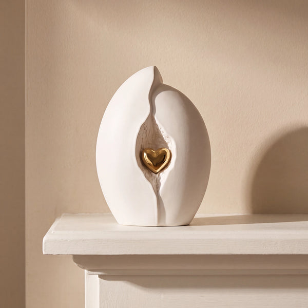 Embrace Heart Cremation Urn for Ashes in White and Gold