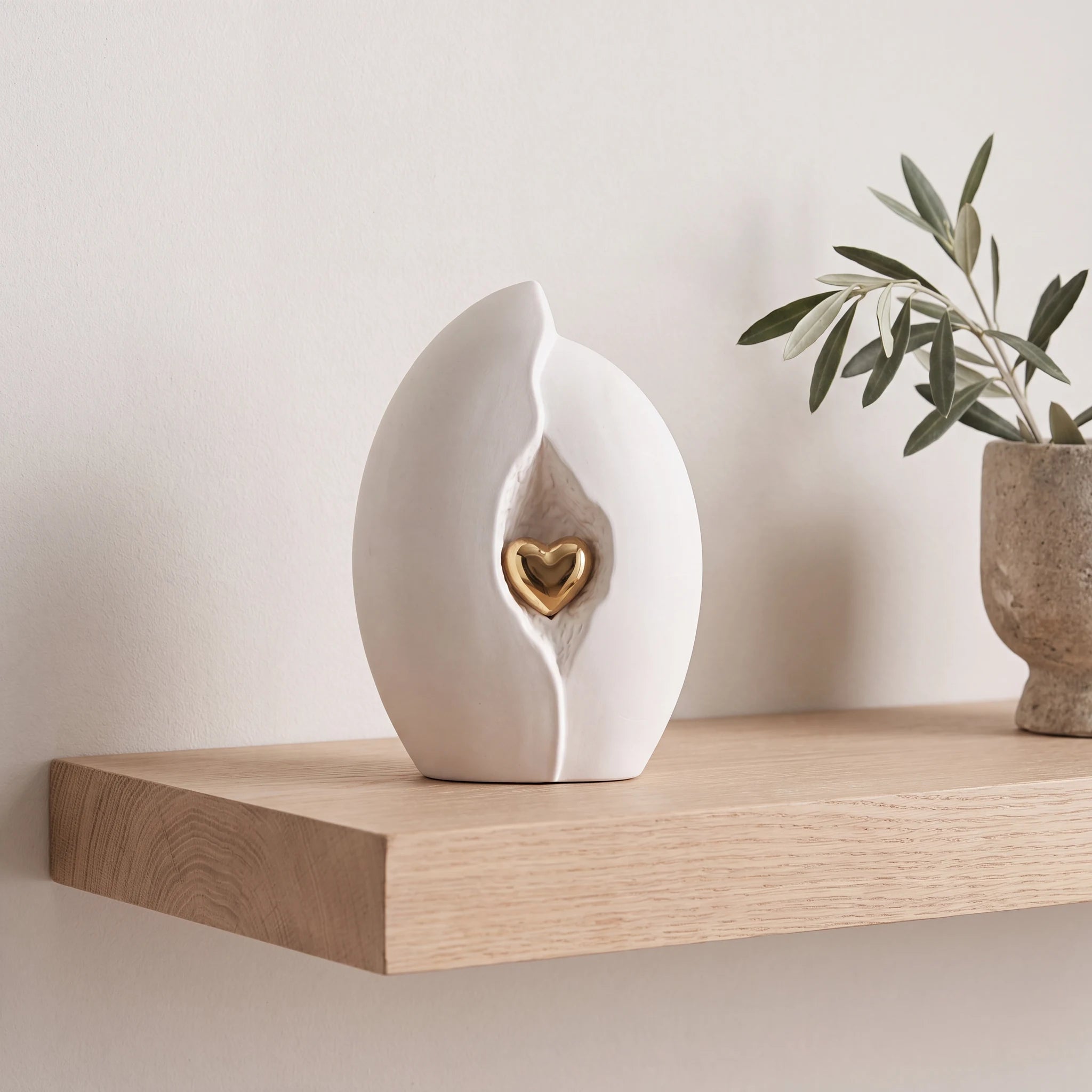 Embrace Heart Cremation Urn for Ashes in White and Gold
