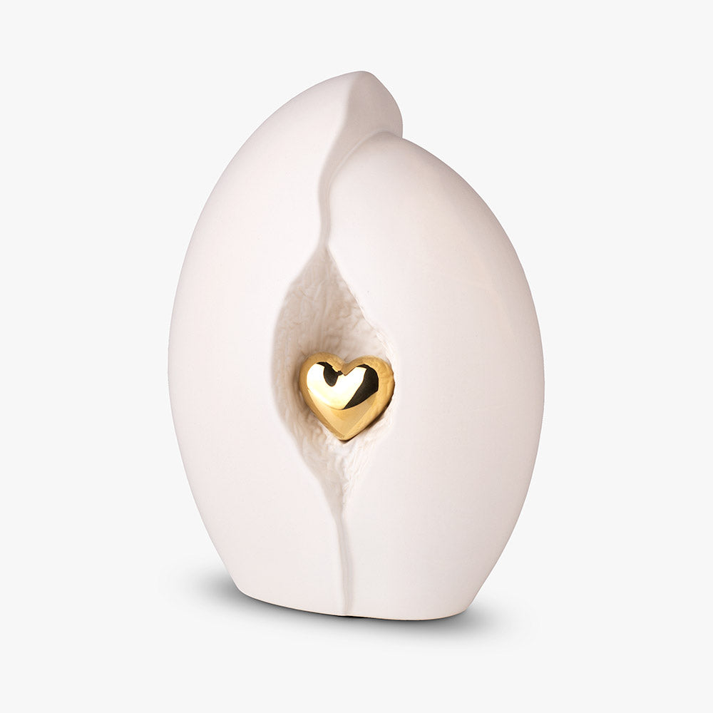 Embrace Heart Cremation Urn for Ashes in White and Gold