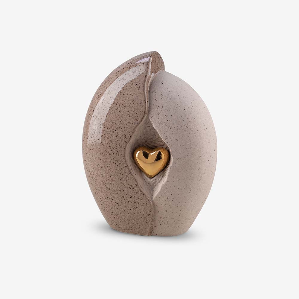 Embrace Heart Medium Urn for Ashes in Brown and Gold
