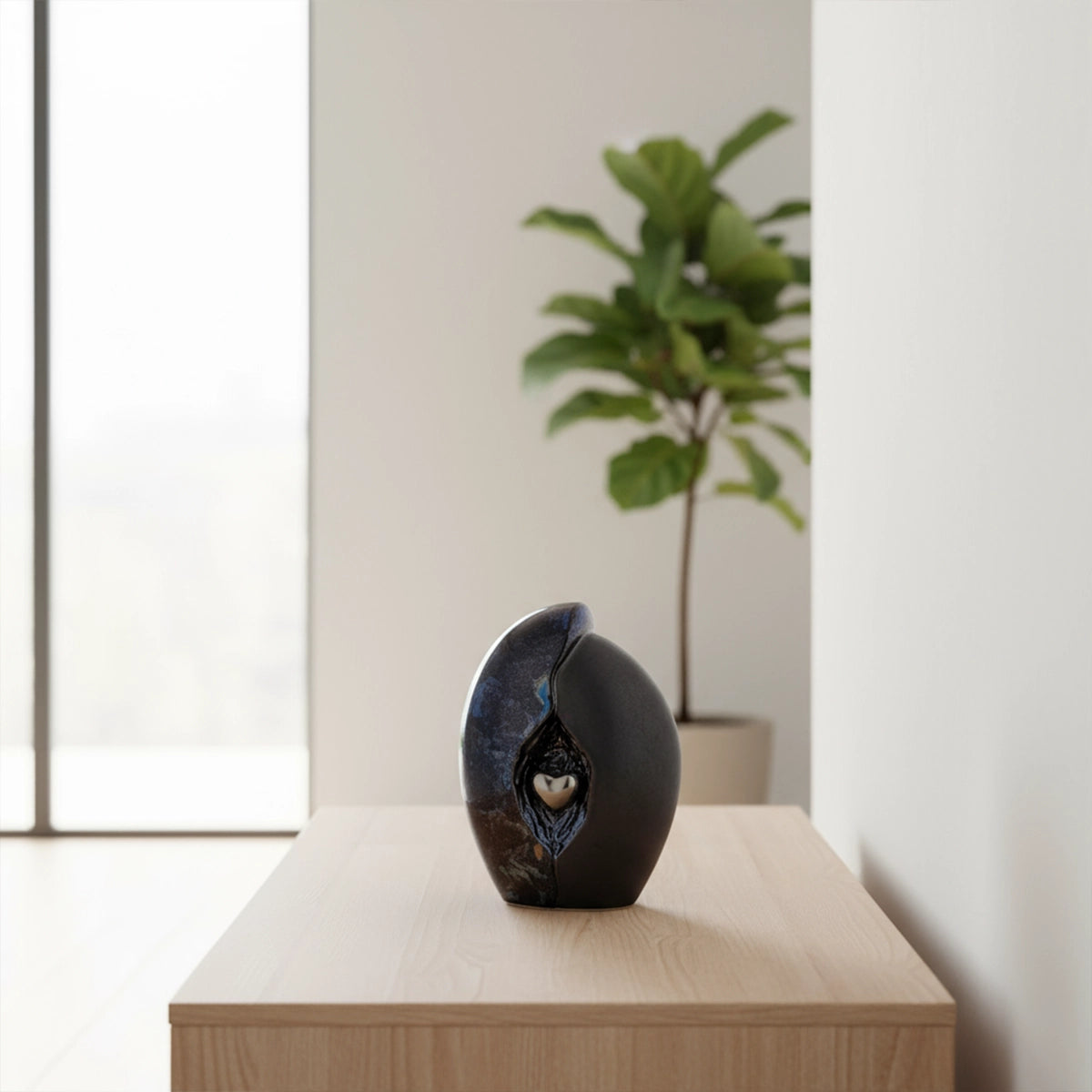 Embrace Heart Medium Urn for Ashes in Dark Blue and Black
