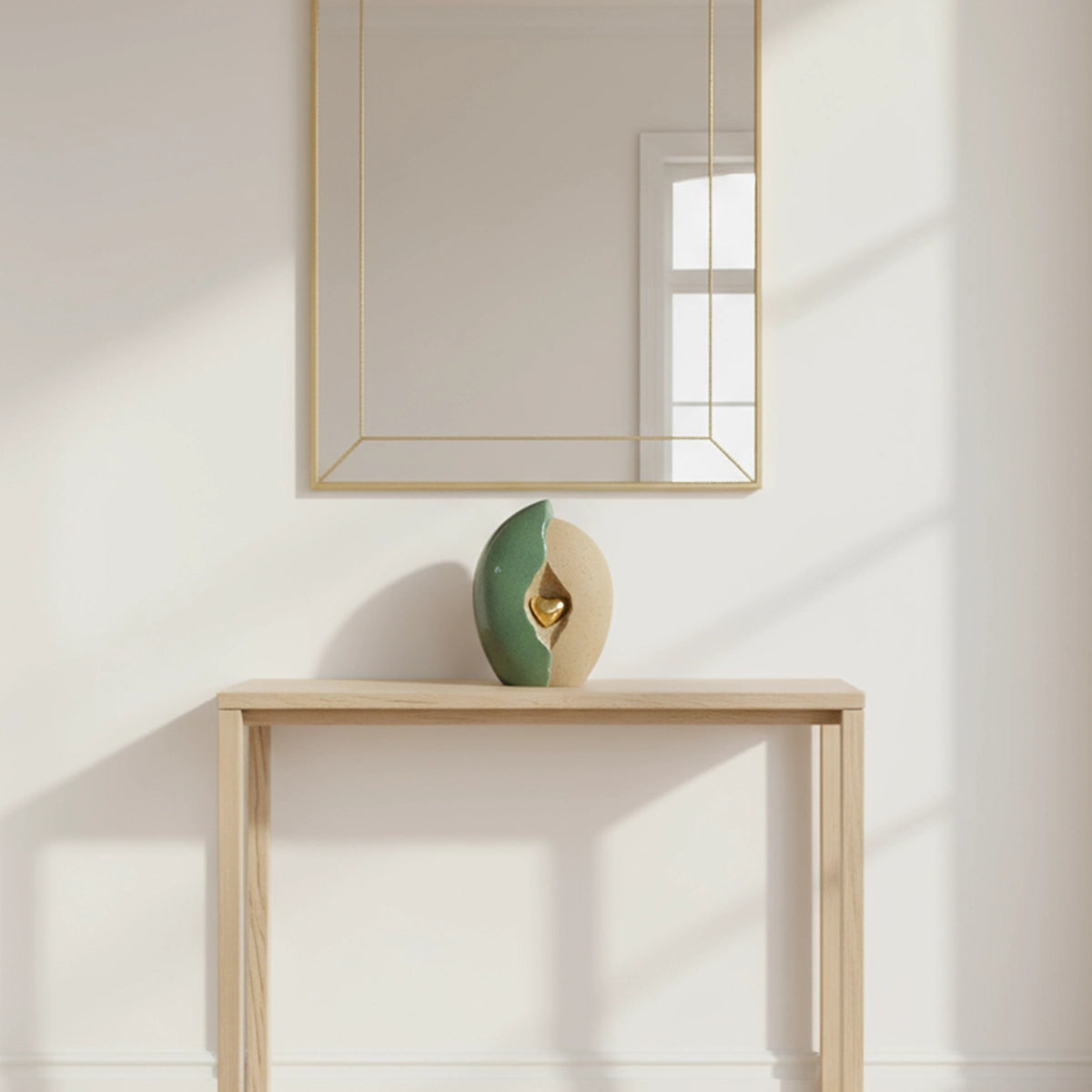 Embrace Heart Medium Urn for Ashes in Fern Green and Sand