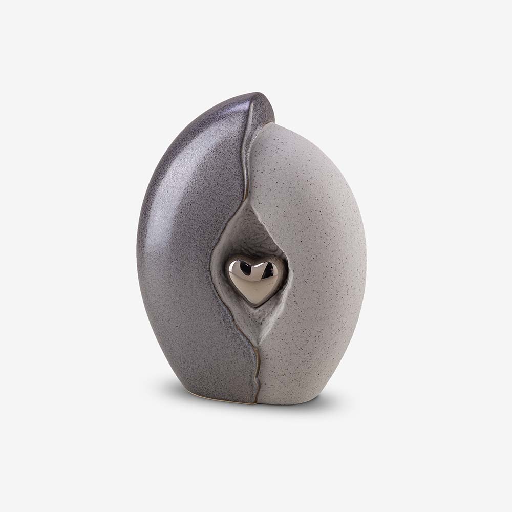 Embrace Heart Medium Urn for Ashes in Grey and Silver