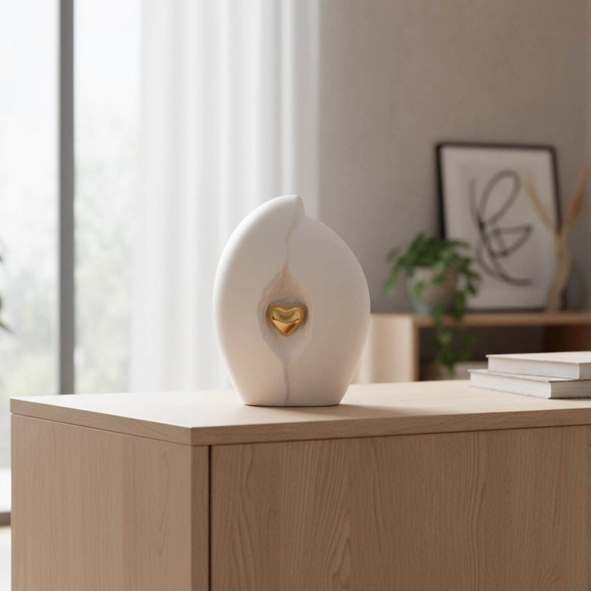 Embrace Heart Medium Urn for Ashes in White and Gold