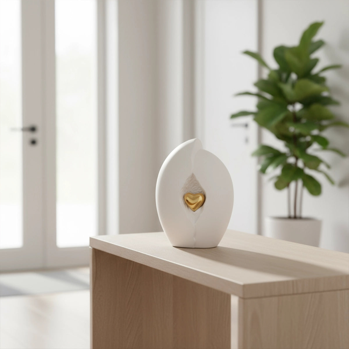 Embrace Heart Medium Urn for Ashes in White and Gold
