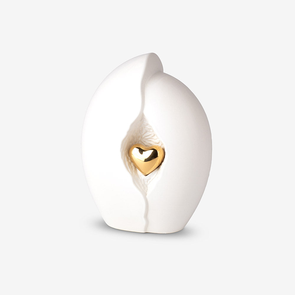 Embrace Heart Medium Urn for Ashes in White and Gold