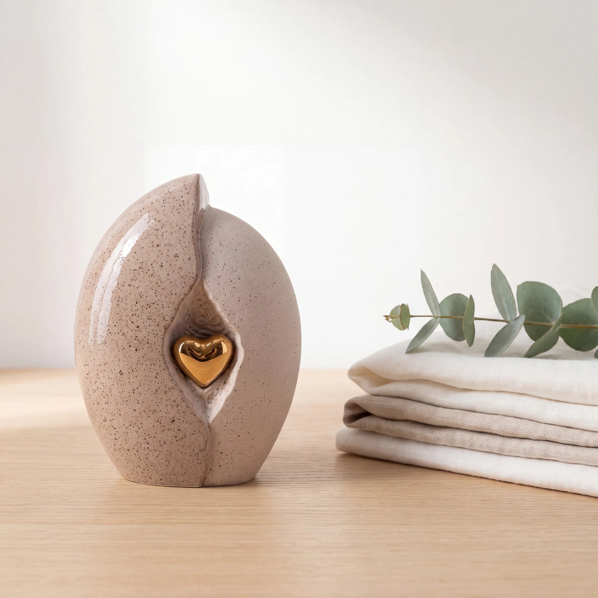 Embrace Heart Small Urn for Ashes in Brown and Gold