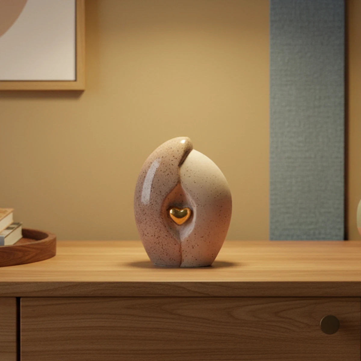 Embrace Heart Small Urn for Ashes in Brown and Gold