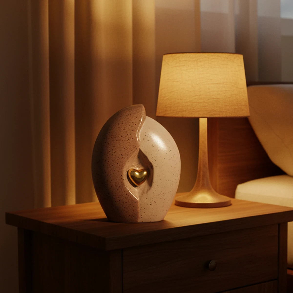 Embrace Heart Small Urn for Ashes in Brown and Gold