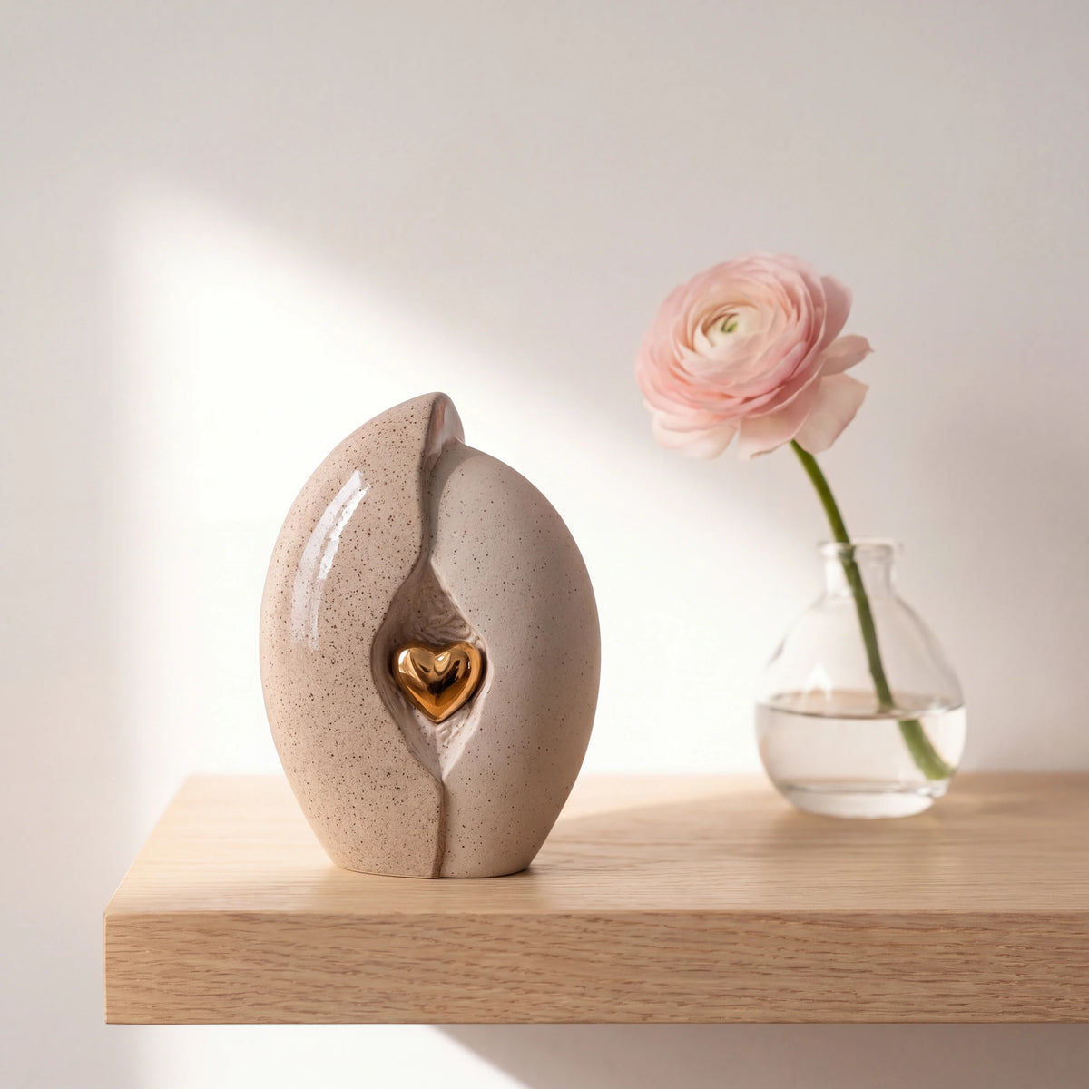 Embrace Heart Small Urn for Ashes in Brown and Gold