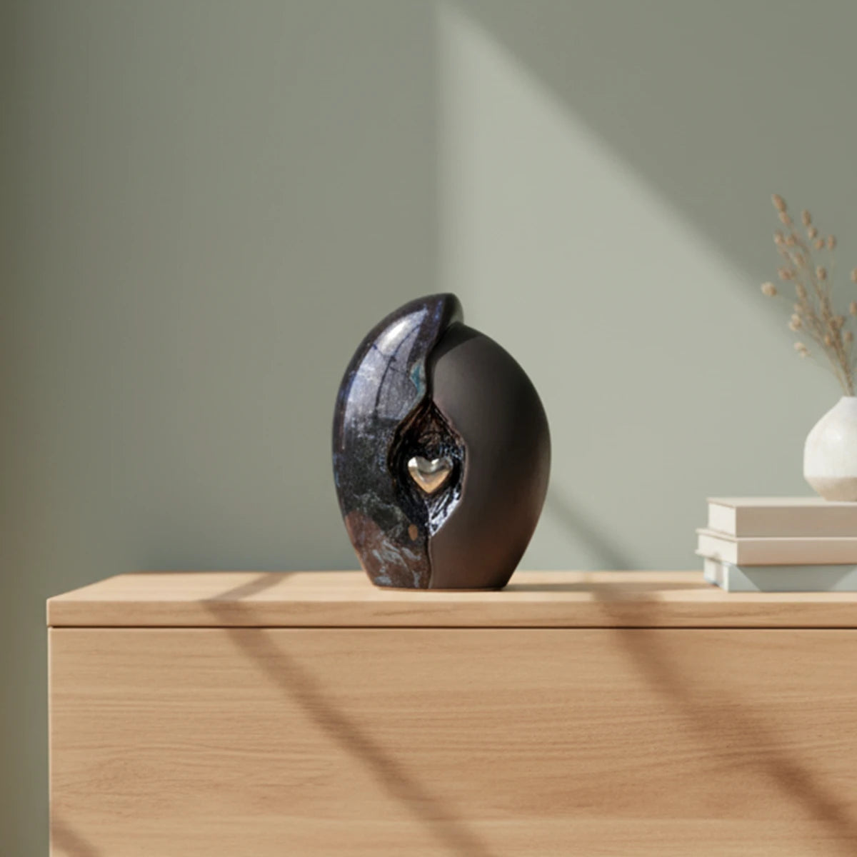 Embrace Heart Small Urn for Ashes in Dark Blue and Black
