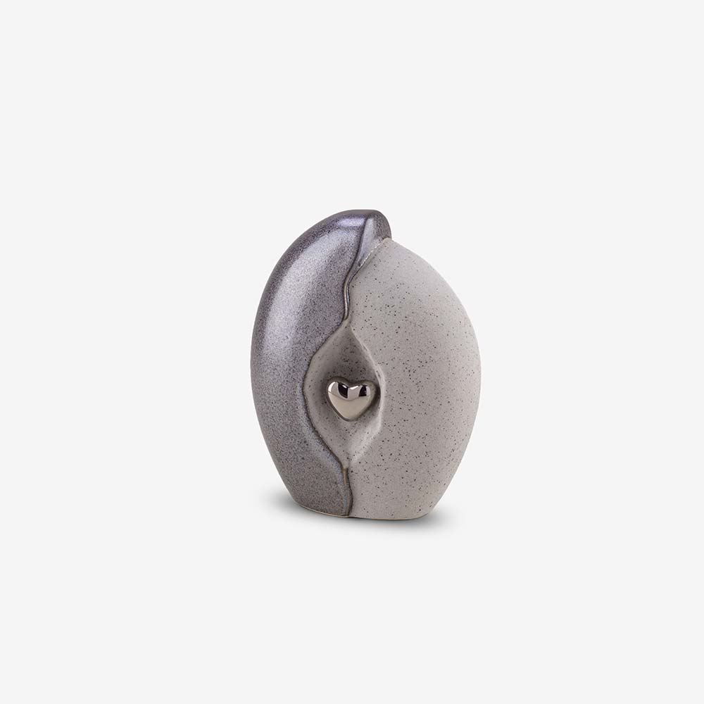 Embrace Heart Small Urn for Ashes in Grey and Silver