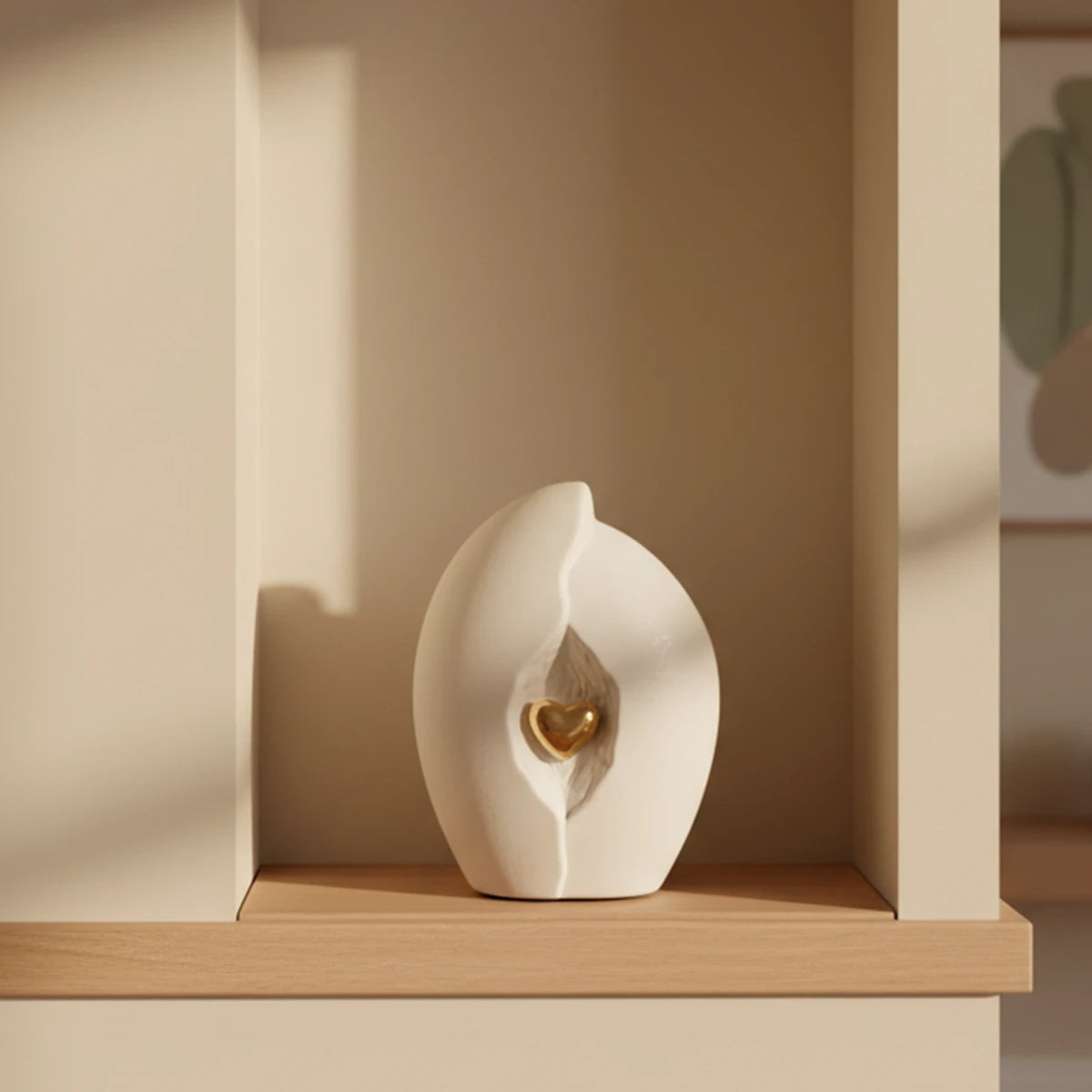 Embrace Heart Small Urn for Ashes in White and Gold