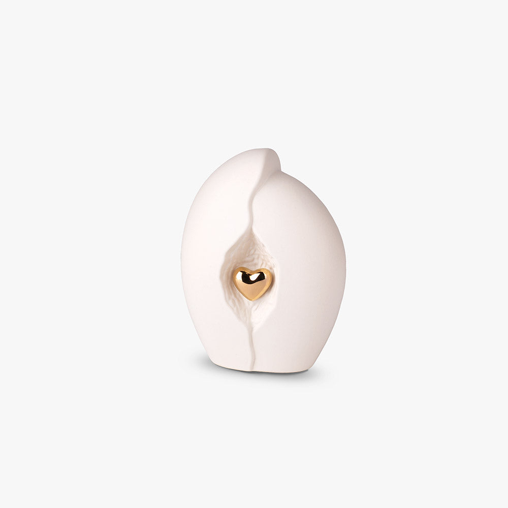 Embrace Heart Small Urn for Ashes in White and Gold