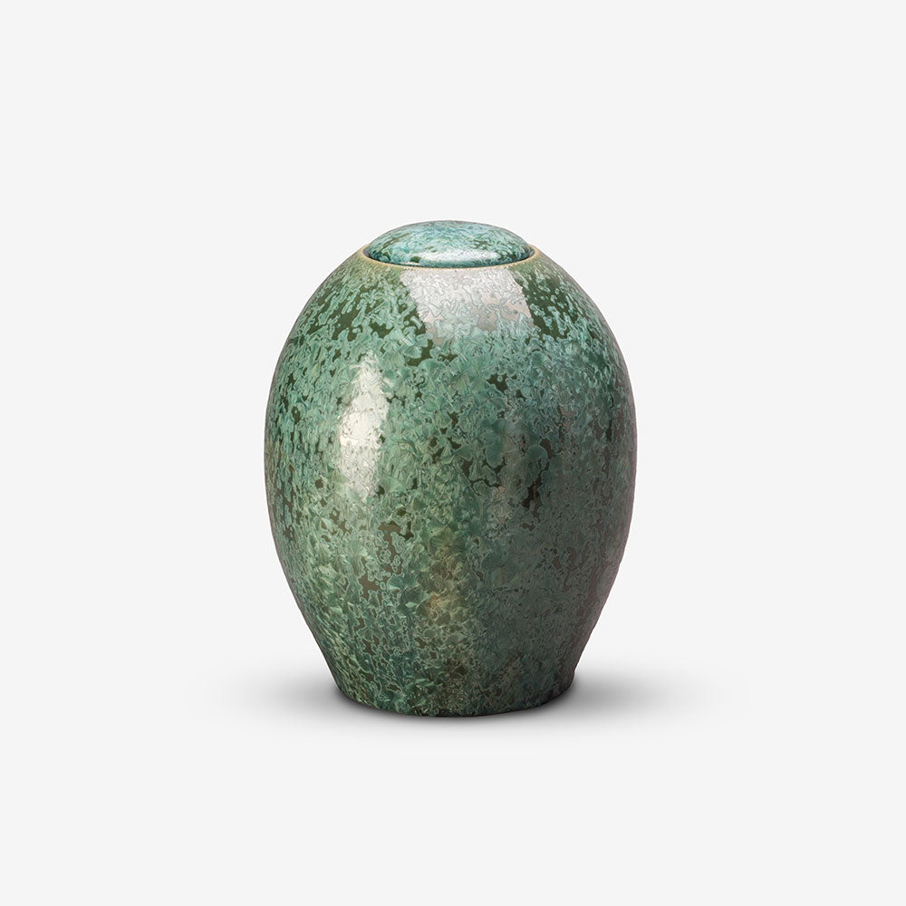 Emerald Green Crystalline Glazed Cremation Urn for Ashes