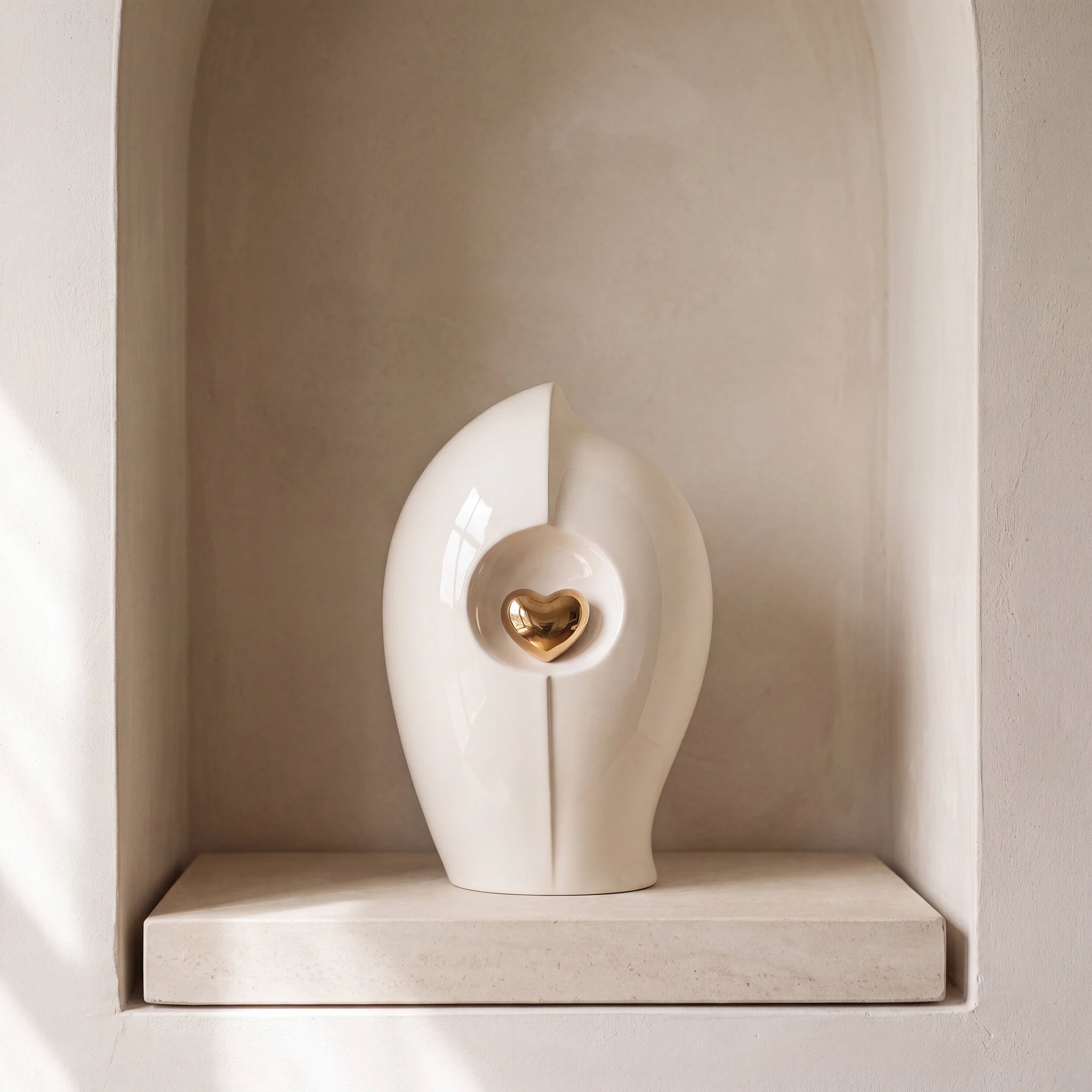 Enduring Heart Adult Cremation Urn for Ashes in Ivory and Gold