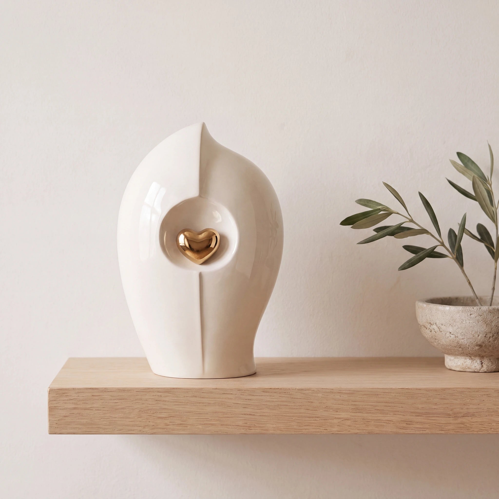Enduring Heart Adult Cremation Urn for Ashes in Ivory and Gold