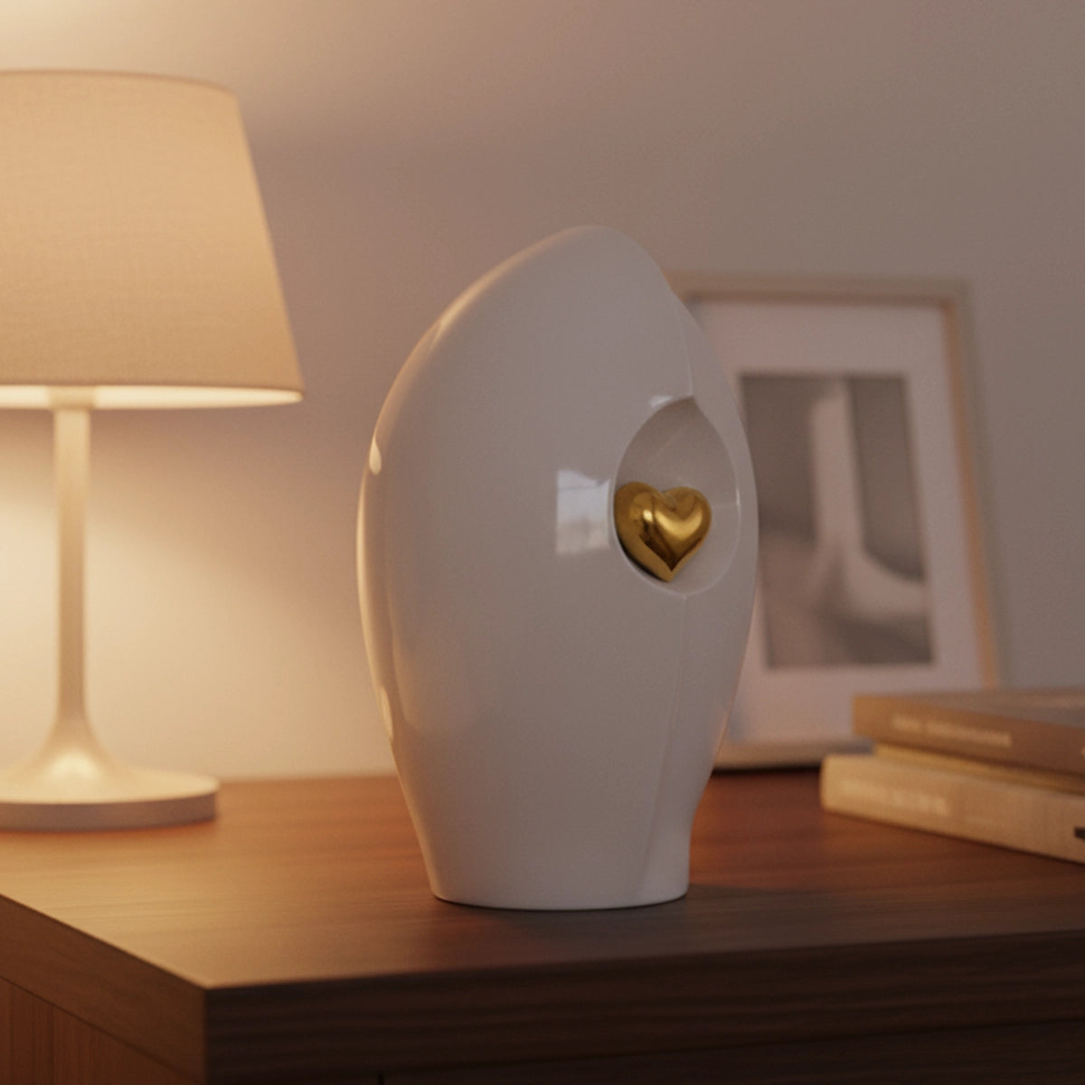 Enduring Heart Adult Cremation Urn for Ashes in White and Gold