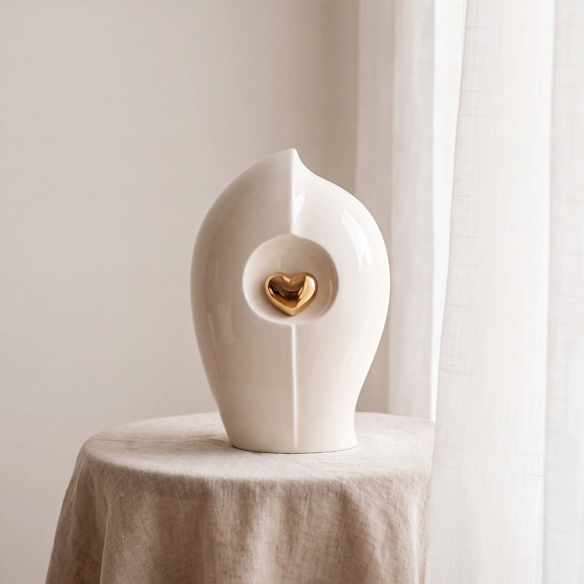 Enduring Heart Medium Urn for Ashes in Ivory and Gold
