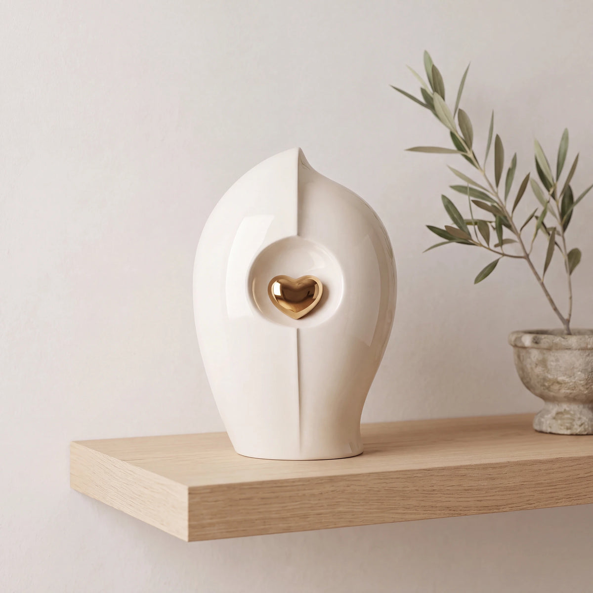 Enduring Heart Medium Urn for Ashes in Ivory and Gold